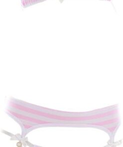 SINMIUANIME Frauen Japanischer Stil Anime Dessous Sexy Blau/Rosa gestreifte Micro Bikini Cosplay BH und Höschen Set