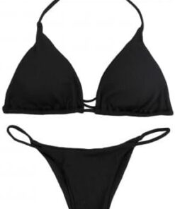 Amexo Damen Bikini Set, Zweiteiliger Badeanzug Bikini Damen Neckholder Triangel String Bikini Set mit Brustpolster Sexy Triangel Verstellbare Bikinihose