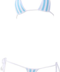 SINMIUANIME Frauen Japanischer Stil Anime Dessous Sexy Blau/Rosa gestreifte Micro Bikini Cosplay BH und Höschen Set