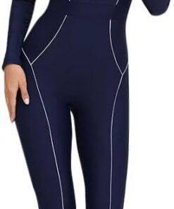 Odizli Damen Badeanzug mit Cups Schwimmanzug Langarm Reißverschluss Lang Bademode Neoprenanzug Surfanzug