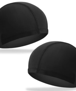 2pcs Elastische Badekappen für Erwachsene, Komfortable Stoff Bademütze Weiche Unisex Badekappe Ohrenschutz Schwimmhaube Schwimmkappe Leichte Badehaube für Herren Damen Lange Kurzes Haar, Schwarz