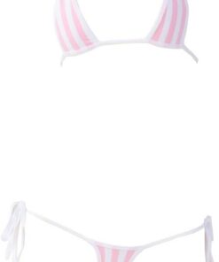 SINMIUANIME Frauen Japanischer Stil Anime Dessous Sexy Blau/Rosa gestreifte Micro Bikini Cosplay BH und Höschen Set
