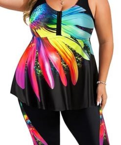 Hanna Nikole Tankini Damen Große Größe Bauchweg Bademode Push Up Tankini Zweiteiliger Set Hohe Taille Sommer Badeanzüge Tankini Oberteil mit Badeshorts