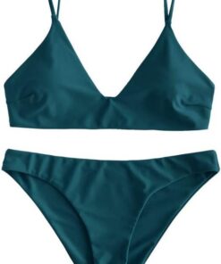 ZAFUL Gepolsterte Bikini Set, Push Up Badeanzug mit tropischem Blattmuster Hoher Bund Spaghettiträger Bademode Sommer