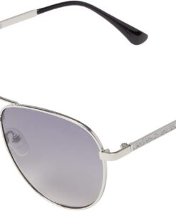 GUESS 58mm GF6157 Wrap-Around Sonnenbrille, Pilot Stil, Vollrand, Spiegelbeschichtung, Smoke, Unisex, Damen