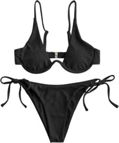 ZAFUL Damen Zweiteiliger Bügel Bikini-Set, Leopardenmuster Criss Cross Push Up High-Cut Gepolsterte Bikini Badeanzug