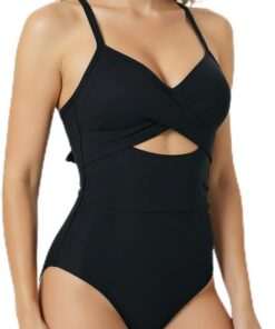 Badeanzug Damen Badeanzug Bauchweg & Push Up – Schwimmanzug mit Überkreuzte Rückenbindung Einteilige Bademode Swimsuit Damen