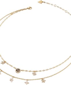GUESS Halskette Secret Garden 16-18" Two Rows Flowers Necklace Yellow Gold goldfarben