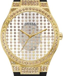 Guess US Damen-Armbanduhr, transparent, goldfarben, Schwarz