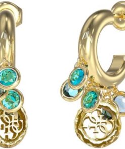 Guess Damen-Ohrringe Creolen Crystal Charms 4G Blau/Gold JUBE05095JWYGAQ