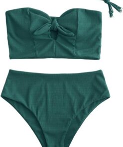 ZAFUL Women Keyhole Bandeau Tankini with Removable Straps, High Waisted Padded Bathing Suit Two Pieces Swimsuit