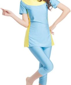 Muslimische Bademode Badeanzug Full Cover Bescheidene Badebekleidung Modest Muslim Swimwear Beachwear Burkini Kurzarm Tops und Hose 2-Teilige Modest Bademode Sets