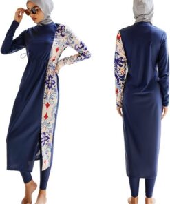 Odizli Damen Muslimische Bademode Islamisch Burkini Langarm Schwimmoberteile Built in Bra+Schwimmhose+Hijab 3tlg Full Cover Badeanzug