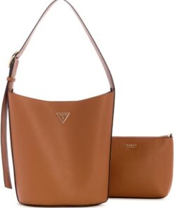 GUESS Hobo Handtasche aus Kunstleder mit abnehmbarer Geldbörse, Farbe Cognac, 2 Stück