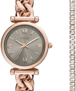 Fossil Carlie Watch for Women, Rose Gold Tone Quartz Three Hand Movement with Stainless Steel Strap