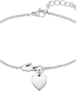 Lacoste Damen Gliederarmband Kollektion LOVE MY CROC aus Edelstahl (Gold oder Silber) mit Herz- und Krokodilanhängern