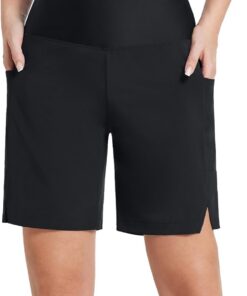 baleaf Damen 9" Badeshorts lang Schwimmen Boardshorts Reißverschlusstaschen Badehose Schnell Trocknend Schwimmhose UPF50+ UVA Bermudashorts Knielang