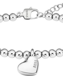 BOSS Jewelry Armband mit Schmuckperlen für Damen Kollektion HONEY HEART BEADS aus Edelstahl mit einem Herzförmigen Anhänger - Erhältlich aus Silber oder Gold