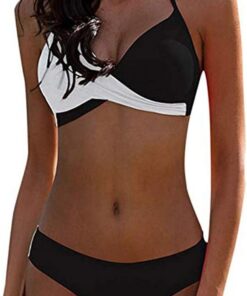 CheChury Damen Bademode Push Up Bikini Set Zweiteilige Badeanzug Strandkleidung Crossover Neckholder Triangel Oberteil Bikinihose Sexy Halter