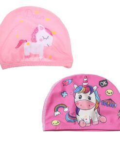 2 Stück Kinder Badekappe, Mädchen Schwimmkappe, Rosa Polyester, 1-7 Jahre, für kurze und lange Haare, Doppelpack