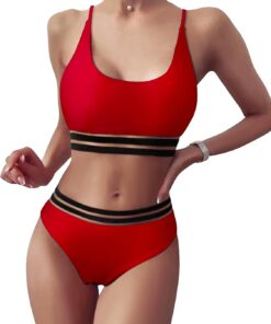 TOMEEK Damen Bikini Set mit Mesh Zweiteilig Badeanzug Push up Gepolstert High Cut Sport Bademode Hohe Taille Bikinis für Frauen