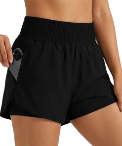 Aolso Badeshorts Damen, Sommer Boardshorts mit Taschen und Bauchkontrolle, Hohe Taille Schwimmhose,Trocknende Sportshorts für Strandurlaub, Wassersport, Freizeitaktivitäten, M/L