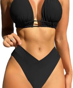 Bikini Set Damen Halter Neck Ruched Cut Out Badeanzüge Bademode Zweiteiliger Badeanzug Push Up High Waist Sexy Schwimmanzug Swimsuit
