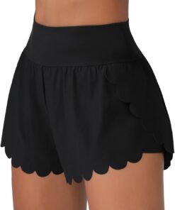 Attraco Damen Badeshorts Bauchweg Schwimmen Kurzarm Boardshorts Badehose Schnell Trocknend Bikini Shorts High Waisted UPF50+ UV Schutz Yoga Leggings