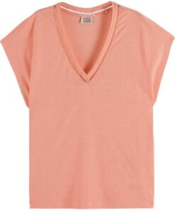 Scotch & Soda Damen Cotton Linen V-Neck T-Shirt