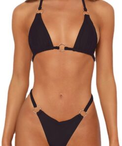 Damen Bikini Set Badeanzüg Push Up mit Dreieck Cup Spaghetti Zweiteilige Badebekleidung Bademode