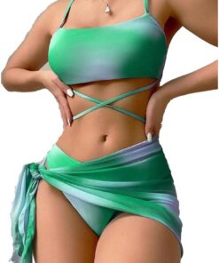 Women's Bikini Set Low Waist String Triangle Bikini with Skirt 3 Piece Bikini Swimsuit Tie Dye High-Cut Swimwear Swimming Trunks