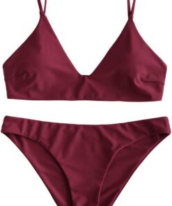 ZAFUL Gepolsterte Bikini Set, Push Up Badeanzug mit tropischem Blattmuster Hoher Bund Spaghettiträger Bademode Sommer