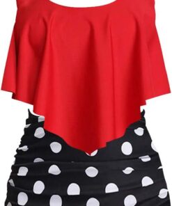 Damen Badeanzug Rüschen Zweiteilige High Waist Bikini Retro Sätze mit hoher Taille Bademode Strandkleidung
