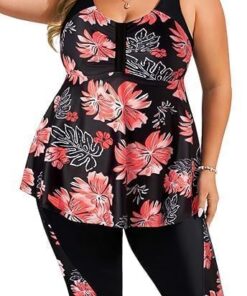 Hanna Nikole Tankini Damen Große Größe Bauchweg Bademode Push Up Tankini Zweiteiliger Set Hohe Taille Sommer Badeanzüge Tankini Oberteil mit Badeshorts