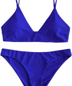 ZAFUL Gepolsterte Bikini Set, Push Up Badeanzug mit tropischem Blattmuster Hoher Bund Spaghettiträger Bademode Sommer