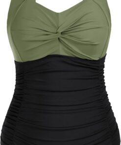 Hanna Nikole Damen Große Größen Einteiliger Badeanzug Bauchweg Bademode Swimsuit V-Ausschnitt Ruched Monokinis