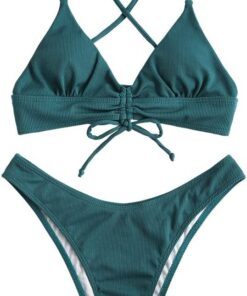ZAFUL zweiteilig Bikini-Set mit verstellbarem BH & Rückengurt Design, Triangle Badehose mit Vögel-Gedruckt