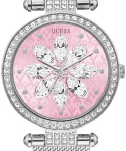 Guess US Damen-Armbanduhr, analog, Mesh, silberfarben, glänzend, Rosa