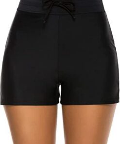 Damen Badeshorts mit Innenslip Bikinihose Beach Shorty Quick Dry Bademode Sportshorts mit Kordelzug S-2XL