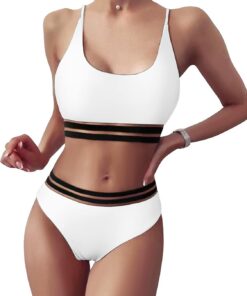 TOMEEK Damen Bikini Set mit Mesh Zweiteilig Badeanzug Push up Gepolstert High Cut Sport Bademode Hohe Taille Bikinis für Frauen