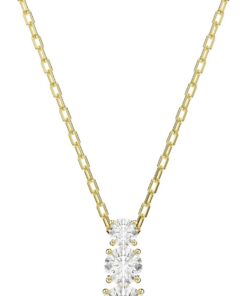 Swarovski Stilla Attract Anhänger, Vergoldete Damenhalskette mit Drei Klaren Zirkonia im Rundschliff, Länge: 38-45 cm