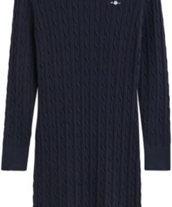 Gant Damen Stretch Cotton Cable C-Neck Dress Kleid