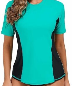 Halcurt UV Shirt Damen mit BH Rash Guard Kurzarm UPF 50+ Badeshirt S-XXL | Sonnenschutz Schwimmshirt, Schnell Trocknender, Atmungsaktiv, Nur Schwimmoberteil, Raglan Ärmel