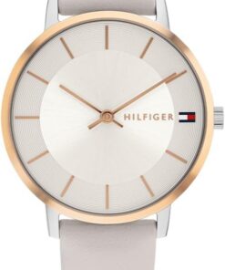 Tommy Hilfiger Zwei-Zeiger-Quarzwerk-Uhr für Damen mit Graues Lederarmband - 1782671