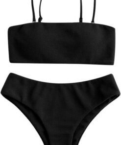 ZAFUL Damen Bikini Set, Texture Bandeau Bikini Set mit Gepolsterter High Cut Sexy Badeanzug