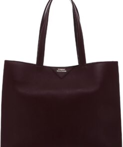 Tommy Hilfiger Leder Schultertasche Pushlock Leather Tote Rouge dunkelrot