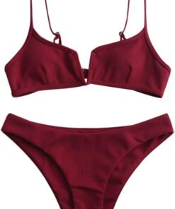 ZAFUL Damen Bikini Set Zweiteilige Badeanzug V-förmiger High Cut Bralette Sexy Swimsuit Sommer
