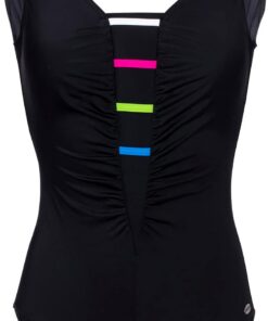 Fashy Damen Damen Badeanzug Badeanzug (1er Pack) | Der Fashy Badeanzug besticht durch sein elegantes Design in klassischem Schwarz, veredelt mit dynamischen Wellenstreifen in B
