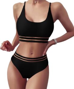 TOMEEK Damen Bikini Set mit Mesh Zweiteilig Badeanzug Push up Gepolstert High Cut Sport Bademode Hohe Taille Bikinis für Frauen