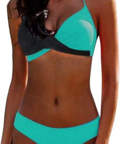 CheChury Damen Bademode Push Up Bikini Set Zweiteilige Badeanzug Strandkleidung Crossover Neckholder Triangel Oberteil Bikinihose Sexy Halter